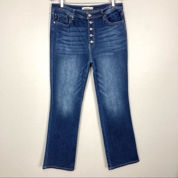 Kancan High Rise Bootcut Jean Button Fly Faded Dark Wash Stretch - Picture 2 of 8